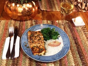 A sample of pan-seared wild rainbow trout in a buttery garlic lemon sauce, topped with Canadian Maple Syrup and Capers that author tested during the week and gives it two thumbs up. Photo supplied