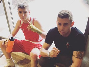 Dylan Cohen (left) and Matt Harrison of downtown Belleville's Bulldog Boxing Academy, both medalled at the 2017 Boxing Ontario Golden Gloves championships on the weekend in Toronto. (Submitted photo)