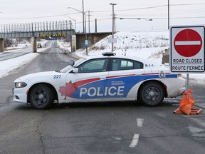 Municipal Road 55 between Balsam Street and Big Nickel Road was closed for a few hours on Saturday while Greater Sudbury Police investigated a fatality involving a vehicle and a pedestrian. (John Lappa/Sudbury Star)