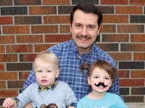 Mark Dickson, with his children Thomas and Josie, promote Movember 2017's fundraising efforts. (Contributed Photo)