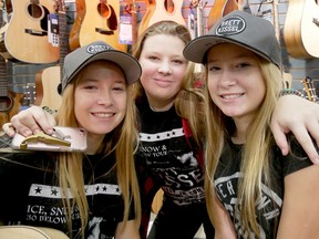 Small Town Girls, from left Haley, Cassie and Hannah Van Maele, will be opening for Brett Kissel in North Bay on Feb. 23, 2018. The Langton girls were one of nine winners of a Kick It With Kissel social media contest. (Chris Abbott/Tillsonburg News)