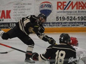 Trent Michie with an attempt on net. (Courtesy of Linda Stewart)