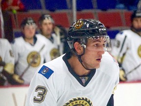 Bray Crowder is shown in action with the Muskegon Lumberjacks of the USHL earlier this season. Photo supplied