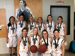 The Sudbury Jam U16 girls basketball team won an overtime thriller against Guelph, 57-55, to open the season with gold at a tournament in Markham, Ont. this past weekend. Front row, left to right: Izzy Maki, Kyra Mallory, Grace Tresidder, Arianna Ghorbani. Back row: Katrina Thai, Cloe Douillette, Heidi Lamothe, Ellie McIntrye, Bianca Ricard, Aaliyah Robinson. Photo supplied