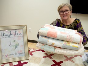Sheila Hryclik’s handmade quilts help her raise money for Compassion Canada. (Chris Montanini\Londoner\Postmedia Network)