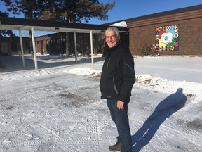BRUCE BELL/THE INTELLIGENCER
Ken How is pictured at the site of the now-closed Pinecrest Memorial Elementary School in Bloomfield. How is part of a working group from Emmanuel Baptist Church that would like to see the vacant school converted into an affordable seniors housing project.
