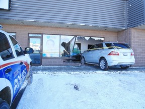 Gino Donato/Sudbury Star/Postmedia Network

No serious injuries were reported as the driver of this SUV left a large cavity on the front of a dental office in the south end of Sudbury on Wednesday. Area roads and parking lots were still slick on Wednesday evening.