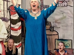 Chorus member Jenny Chapman on stage in Elgin Theatre Guild's Sinbad the Sailor, continuing this weekend at the Princess Avenue Playhouse. (Contributed photo)