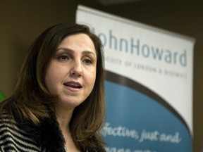 Taghrid Hussain, executive director of the John Howard Society of London and District, speaks at Friday?s announcement of Trillium Foundation funding for the agency?s Immigrant Community Capacity and Engagement project. (MIKE HENSEN, The London Free Press)
