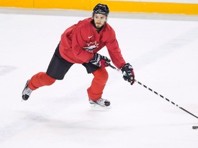 Canadian national junior team prospect Victor Mete, on loan from the Montreal Canadiens, takes part in a drill on the first day of selection camp for the 2018 World Junior Hockey Championship in St. Catharines, Ont., Tuesday, December 12, 2017. (THE CANADIAN PRESS/Aaron Lynett)