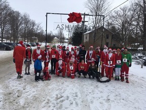 Group shot of some of the participants in the five kilometre run. This year there were over 30 participants in the annual Santa Run. (Contributed photo)