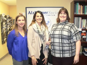 Lambton College professor Nicole Domonchuk (left) will be teaming up with the Alzheimer Society of Sarnia-Lambton's CEO Melanie Bouck (centre) and program coordinator Vanessa Barnes (right) to research the Alzheimer Society's successful Mindful Music program in 2018.
CARL HNATYSHYN/SARNIA THIS WEEK