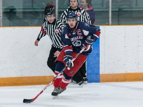 Tim Gordanier/The Whig-Standard
Port Hope Panthers defenceman Cameron McGill, seen playing against the Amherstview Jets in January 2017, scored one goal and added four assists as the Panthers downed the Picton Pirates 8-3 on Saturday night.