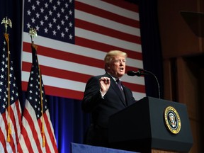 President Donald Trump speaks on national security Monday, Dec. 18, 2017, in Washington. Trump says his new national security strategy puts "America First." (AP Photo/Evan Vucci)