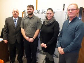 Oil Springs Mayor Ian Veen is shown in this file photo with village councillors Matt Strangway, Andrea Burns-Antoine and Larry Wagner. (File photo)