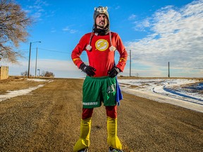 Jamie McDonald, seen here dressed in his superhero costume, will be in Kingston on Thursday for speaking engagement and book signing. (Supplied Photo)