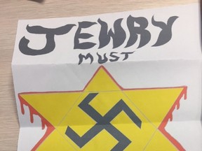 B'nai Brith Canada says at least five synagogues across the country have received anti-Semitic hate mail. The various letters call for the genocide of Jewish people, contain the phrase "Jewry Must Perish" and are accompanied by a bleeding Star of David with a swastika in the centre. (THE CANADIAN PRESS)