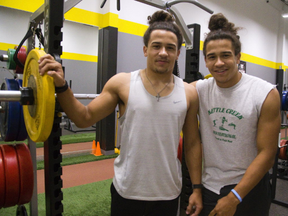 Chase (left) and Sydney Brown are pictured at Combine Fitness during their Christmas break on Tuesday. Chase has decided to play football at Western Michigan University, while Sydney is still mulling NCAA scholarship offers. Mike Hensen/The London Free Press/Postmedia Network