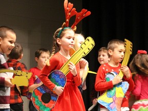 Santa Rocks as shown by Bridgeview Public School students during a Christmas concert. (NEIL BOWEN/Sarnia Observer)