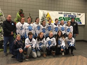 Back (L-R): Dan Ridsdale (Manager), Melly McClinchey, Giselle McIlhargey, Arden Bowler, Michaela Alcock, Grace Taylor, Kiara Plumsteel, Katie Ridsdale, Ella Wick, and, Simon Taylor (Coach).
Front (L-R): Nancy Mayhew (Ass't Coach), Joey Craig, Hannah Greer, Grace Mayhew, Lauren Smith, and, Kayleigh Goud.
Absent: Sarah Strickland 
(Contributed photo)