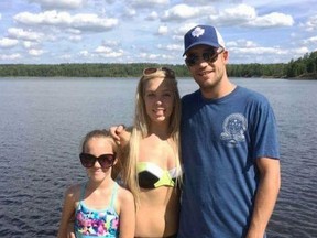 Tyler Haney with sisters Brooklyne and Shelby at a family reunion in Atikokan last summer. (Photo supplied)