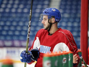 Sudbury Wolves forward David Levin keeps an eye on the action during team practice in Sudbury, Ont. on Wednesday December 6, 2017. Levin has remained in Sudbury for the holidays, so his mother, Lena, has come to visit. Gino Donato/Sudbury Star/Postmedia Network