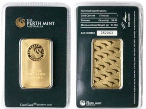 Fake gold bars claiming to be from the Australian Perth Mint that were allegedly sold online.
Barrie Police