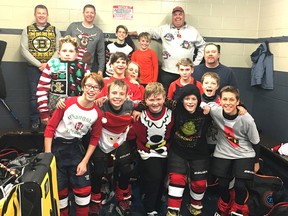 The United Way of Sarnia-Lambton received financial contributions from all sectors of the community this year, and from all age groups. The Mooretown Pee Wee Rep hockey team had an ugly sweater challenge prior to one of their games this week to raise money for the United Way of Sarnia-Lambton. As with the United Way, the Mooretown Pee Wees had a come-from-behind win. (Handout)