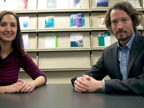 Jennifer Proulx, manager of the Nurse-Family Partnership (left), and Dr. Christopher Mackie, the medical officer of health and chief executive of the Middlesex-London Health Unit. The NFP, a home-visiting program that matches a specialized public health nurse with a young, low-income, first-time mother, is showing promise in London and Middlesex County. (Chris Montanini\Londoner\Postmedia Network)