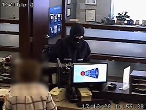 Police are looking for information about a suspect in two bank robberies Thursday in Sarnia. Anyone with information is asked to call Sarnia Police or Crime Stoppers (Handout)