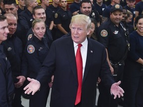 NICHOLAS KAMM/Getty Images
U.S. President Donald Trump speaks to first responders at the West Palm Beach Fire Department in West Palm Beach, Fla., on Wednesday.