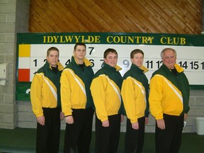 The Idylwylde junior men’s quartet of Jamie Morphet, Matt Dumontelle, Paul Arkilander and Ryan Lafraniere, along with coach Alan Arkilander, in 2004. NOCA photo