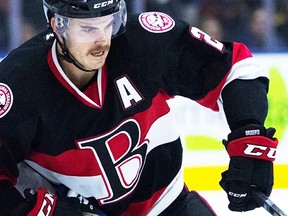 Belleville Senators defenceman Erik Burgdoerfer netted the O.T. winner in a 3-2 defeat of the Providence Bruins Saturday night at Yardmen Arena. (Belleville Senators photo)