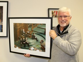 Chatham-Kent Essex MPP Rick Nicholls displays a photo of him serving as Deputy Speaker in the Ontario Legislature.
