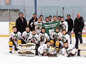 Members of the Mitchell Pee Wee hockey team, Regional 'B' Silver Stick champions in Kincardine. They advance to the International tournament this weekend in Forest. SUBMITTED
