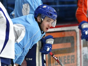 Kirill Nizhnikov looks on during a Wolves practice at the Sudbury Community Arena in Sudbury, Ont. on Wednesday, January 3, 2018. John Lappa/Sudbury Star/Postmedia Network