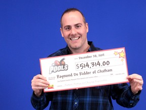 Raymond De Ridder of Chatham picked up $514,314 in winnings from the OLG’s Prize Centre in Toronto after playing the Pools Football game in mid-December.