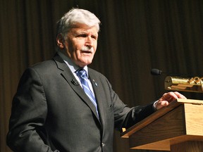 Retired lieutenant-general and former Canadian senator Romeo Dallaire speaks at the SouthWest Agricultural Conference at Ridgetown District High School on Jan. 4.