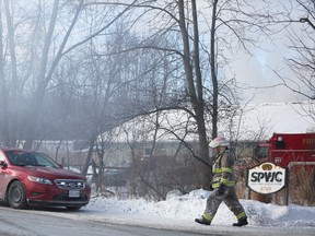 Meghan Balogh/Postmedia Network
Fire crews from Stone Mills Township, Greater Napanee and Deseronto all responded to a barn fire at the Sandy Pines Wildlife Centre Friday morning. A barn containing hay and straw burned and resulted in a pig and rabbit dying.