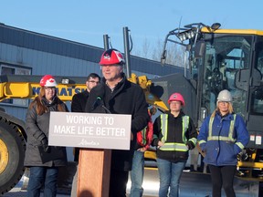 Indigenous relations minister, Richard Feehan, announces funding for heavy equipment training for Indigenous Women Alberta during a Jan. 5 presentation at High Velocity Heavy Equipment Training College.