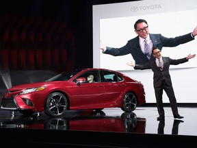 Akio Toyoda, president and member of the board of directors at Toyota, introduces the all-new 2018 Camry at the North American International Auto Show (NAIAS) on Jan. 9, 2017 in Detroit. The 2018 edition of the show opens Jan. 20. (Photo by Scott Olson/Getty Images)