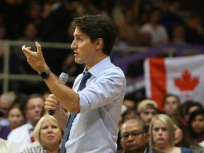 Prime Minister Justin Trudeau speaks during a town hall meeting at Alumni Hall, Western University on Friday, Jan. 13, 2017, in London, Ontario. (THE CANADIAN PRESS/Dave Chidley)