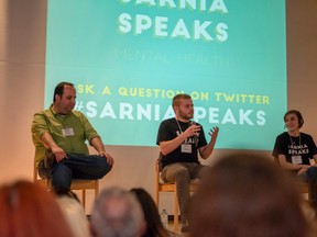 Kyle McVittie talks at a Sarnia Speaks event in 2016. The forum-style speaker series takes on early years mental health for its first talk of 2018 Feb. 1. (Submitted)