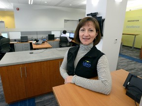 Tania Goodine, executive vice-president engagement at Libro Credit Union, shows the company?s new floor of office space at their York Street building Friday. (MORRIS LAMONT, The London Free Press)