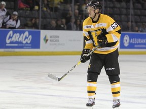 Cliff Pu is seen in action in his first Ontario Hockey League game with the Kingston Frontenacs on Friday, Jan. 5, 2018, at the Rogers K-Rock Centre. In his second game, the next night, he scored three times as the Frontenacs downed the Barrie Colts 6-4 in Barrie. (Steph Crosier/The Whig-Standard/Postmedia Network)