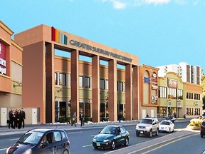 An artist's conception of how the main branch of the Greater Sudbury Public Library could be incorporated into the Rainbow Centre on Elm Street. (Image supplied)