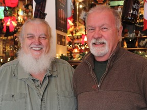 Former Kingston Brewing Company business partners Van-Allen Turner, left, and Richard Cilles, are seen at the pub on Clarence Street on Sunday. Turner retired from the company in October 2016 and Cilles joined him at the end of 2017. (Steph Crosier/The Whig-Standard/Postmedia Network)