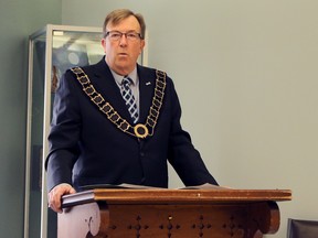 Tillsonburg Mayor Stephen Molnar spoke to more than 70 people at the annual Mayor's Levee in Tillsonburg, Ont. on Sunday January 7, 2018 at Annandale National Historic Site. The event's hosted by the Tillsonburg and District Historical Society and looks at the past year and upcoming one. Greg Colgan/Woodstock Sentinel-Review/Postmedia Network