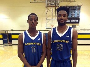 Laurentian University Voyageurs men's basketball fifth-year players David Aromolaran and Nelson Yengue. Keith Dempsey/For The Sudbury Star