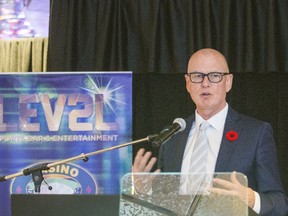 OLG CEO Greg McKenzie speaks on  Nov. 9, 2017 at the ribbon cutting for an expansion of Casino Niagara. (Bob Tymczyszyn/Postmedia Network)